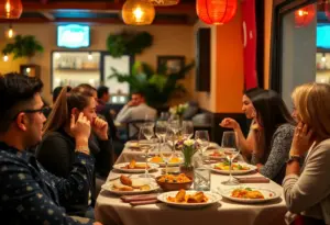 Guests enjoying Mediterranean cuisine at the Spanish Dinner Night in Philadelphia