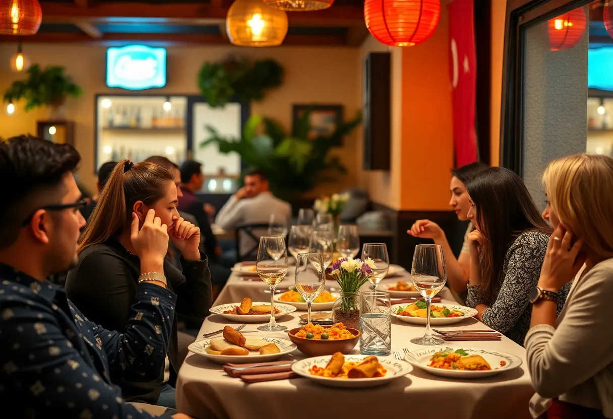 Guests enjoying Mediterranean cuisine at the Spanish Dinner Night in Philadelphia