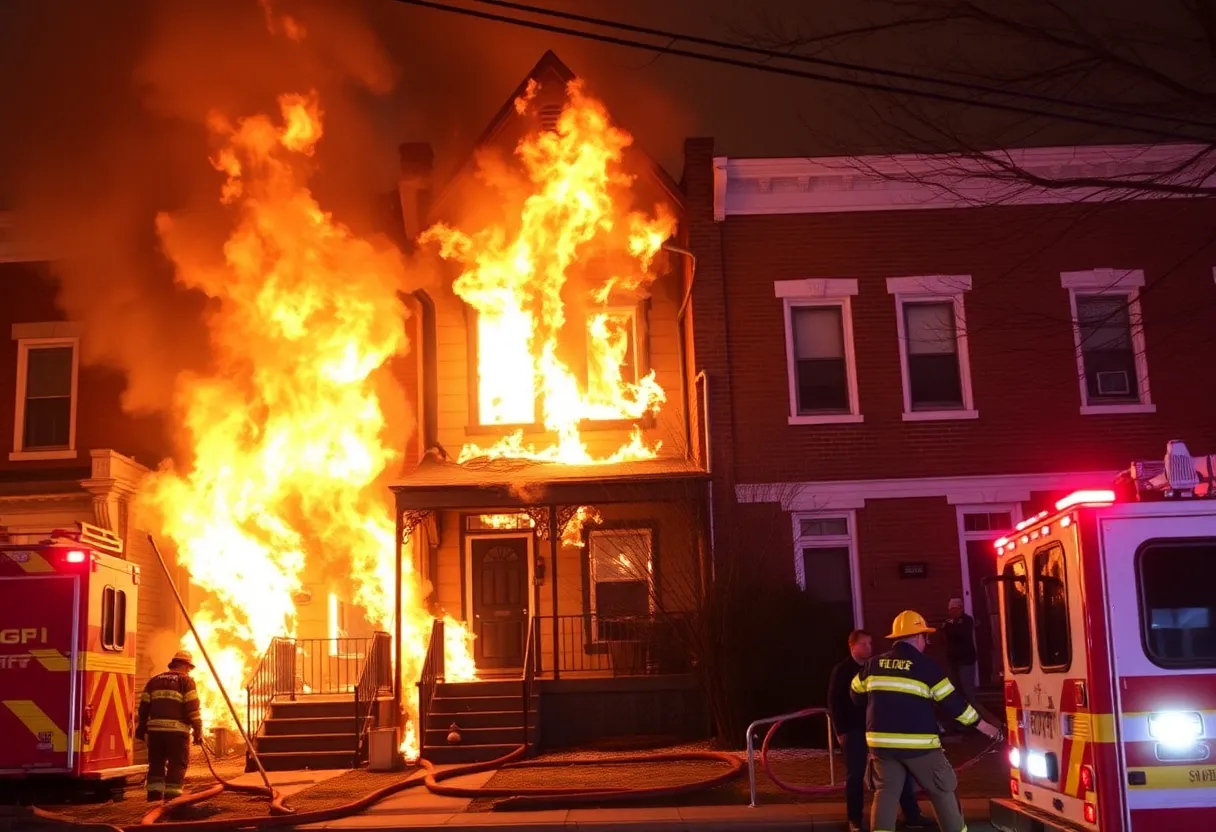 Firefighters respond to a fire in a rowhome in Strawberry Mansion, Philadelphia.