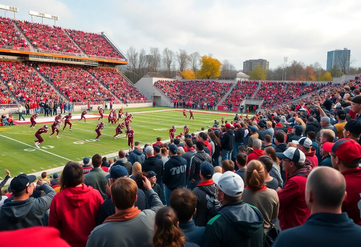 Crowd cheering at the Turkey Bowl football game