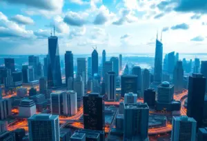 Futuristic city skyline symbolizing AI investments