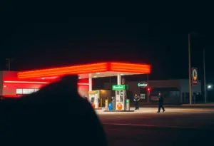 Police presence at a gas station after an armed robbery.