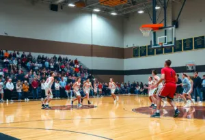 Benet Academy basketball team celebrating victory in a game