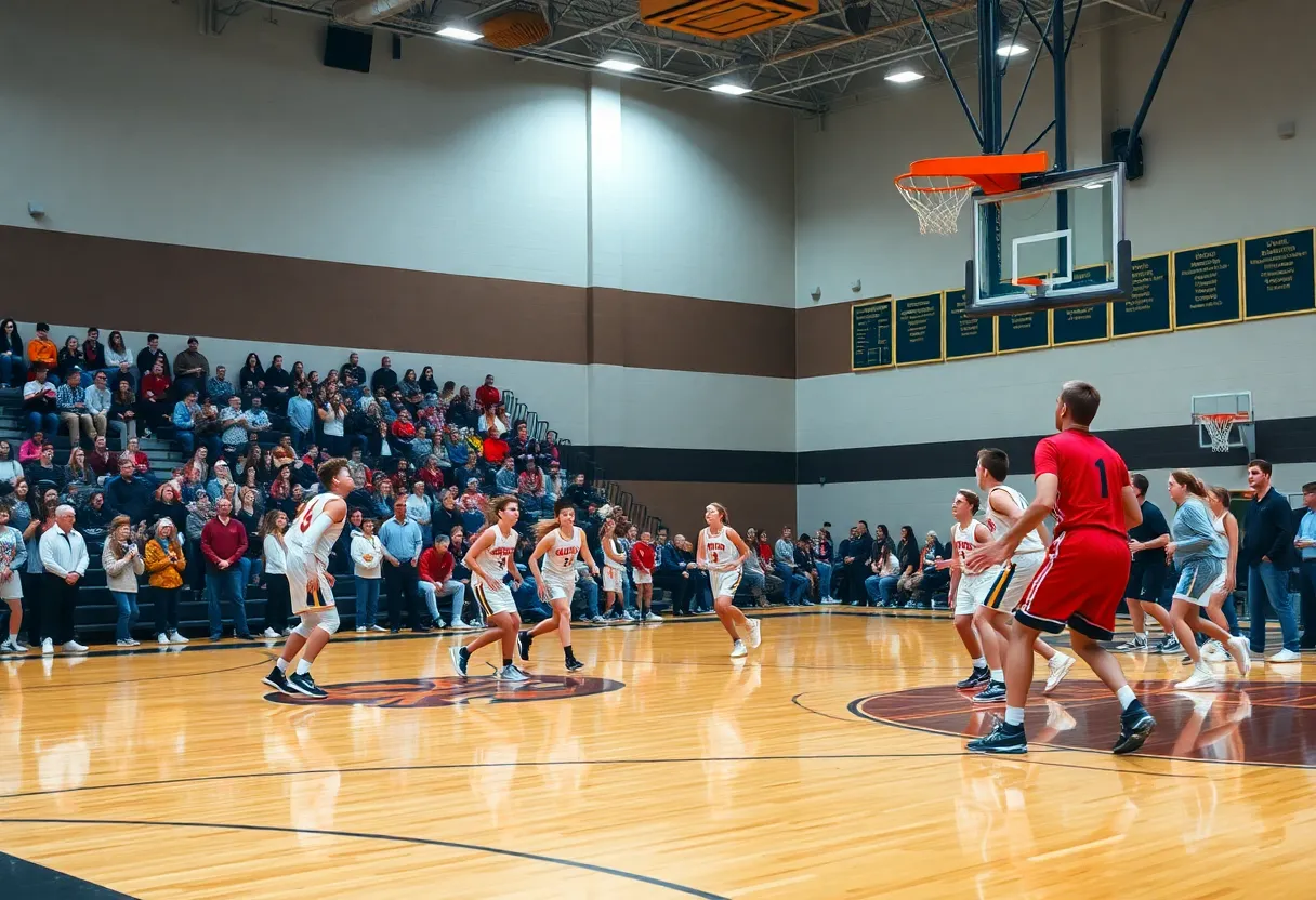 Benet Academy basketball team celebrating victory in a game