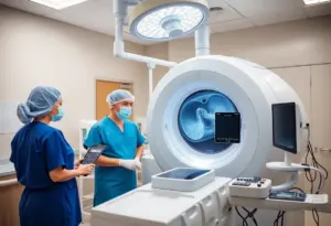 Healthcare professionals performing innovative biopsy techniques using advanced imaging.