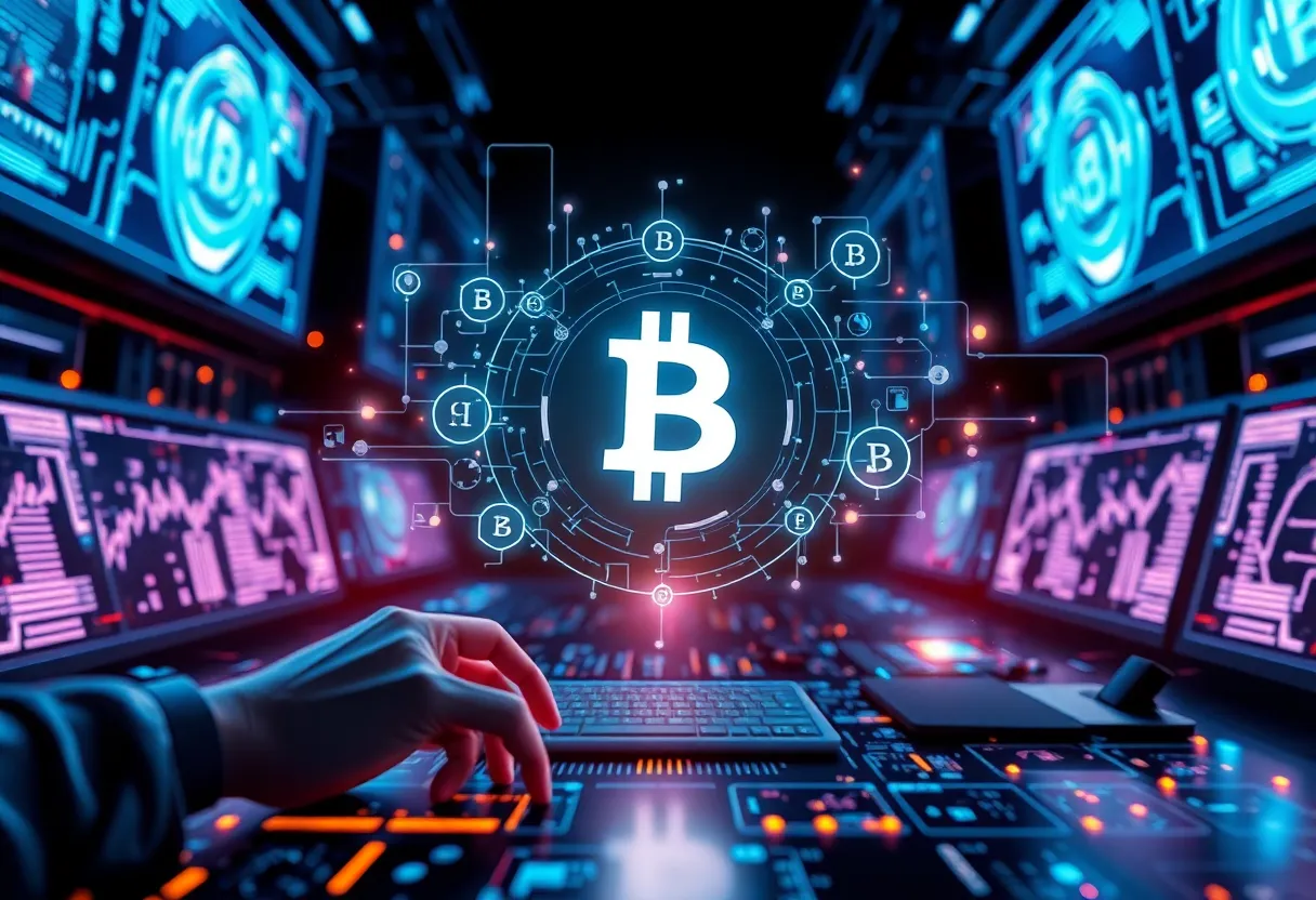 Futuristic image showcasing blockchain technology and digital content monetization concepts.