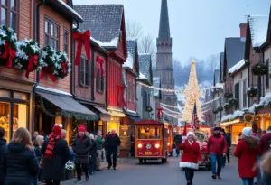 A winter holiday parade in Bucks County featuring festive decorations and community participants.