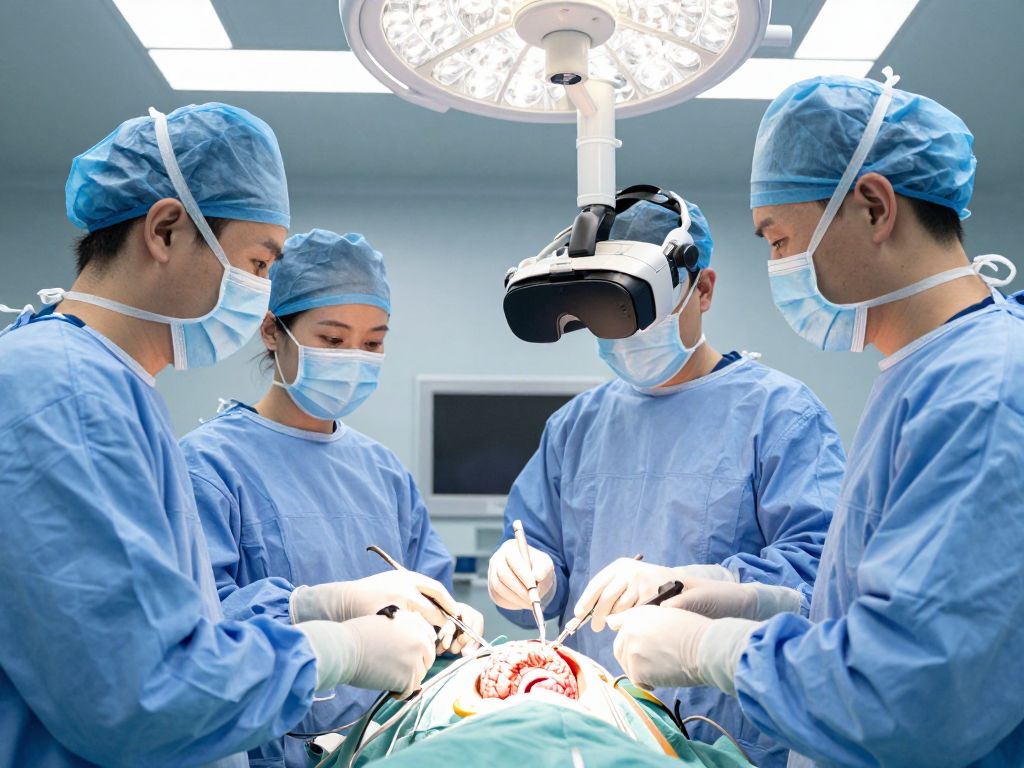 Surgical team using augmented reality for canine brain surgery