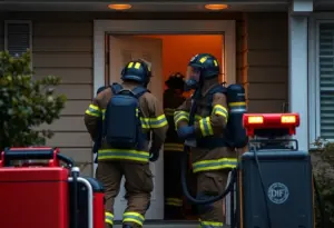 First responders entering house during carbon monoxide emergency
