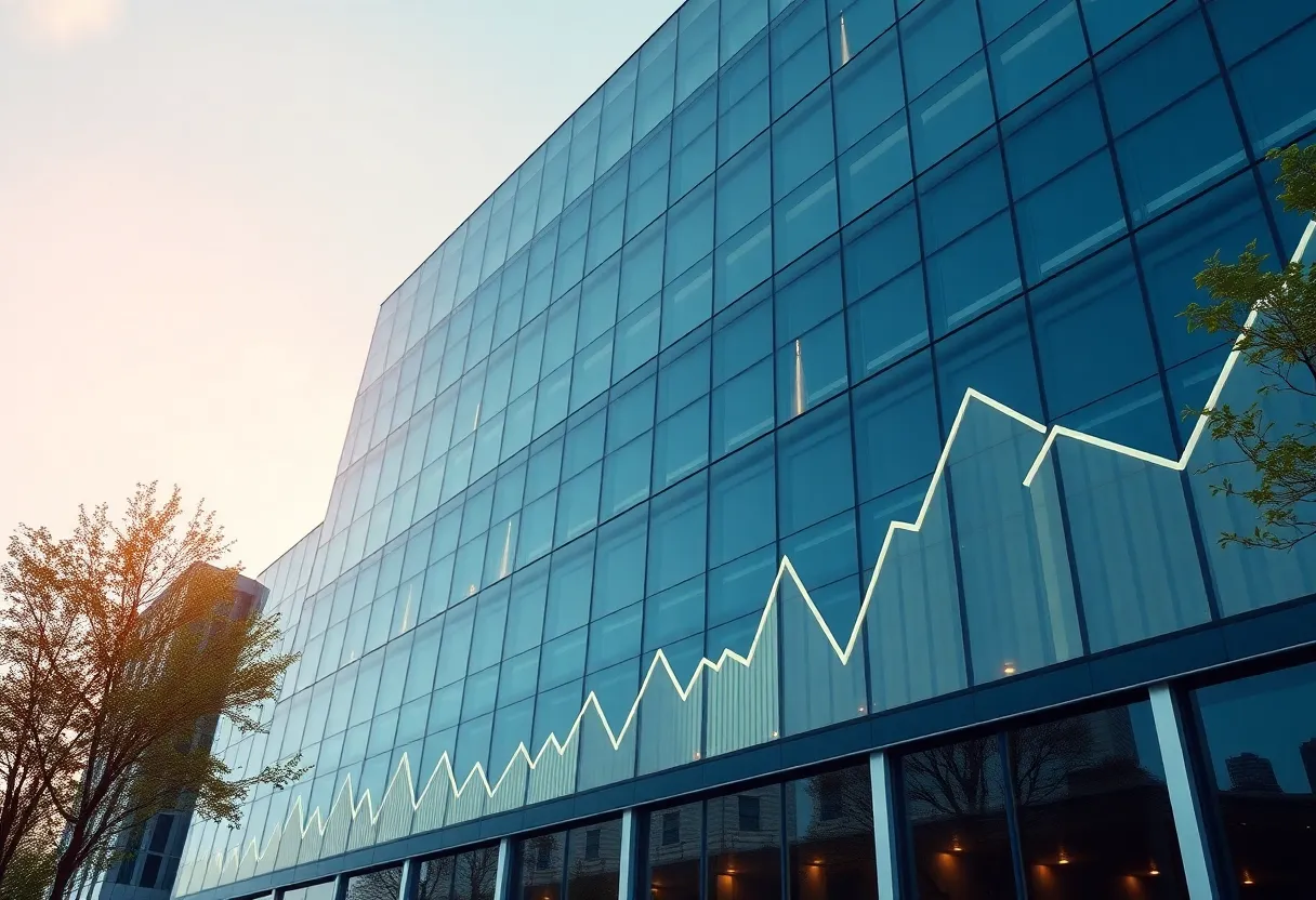 Cohen & Company headquarters with financial growth symbols