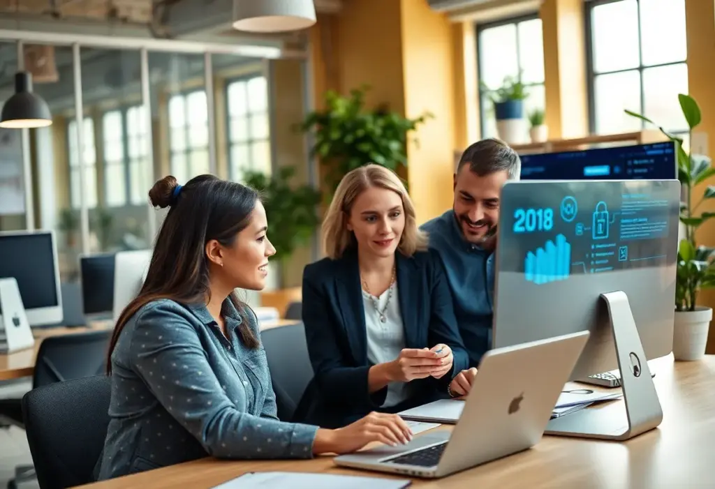 Small business owners utilizing Comcast Business technology solutions.