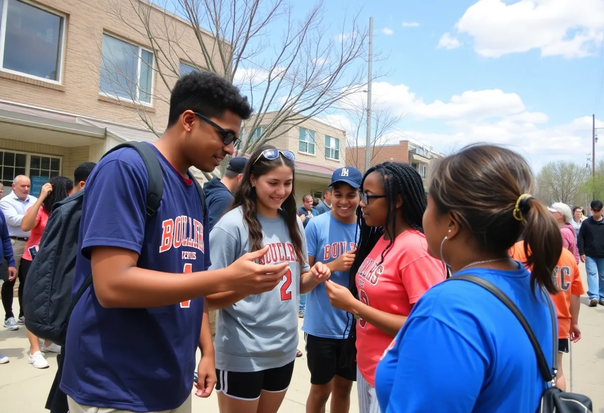 Student-athletes connecting with community members at an event