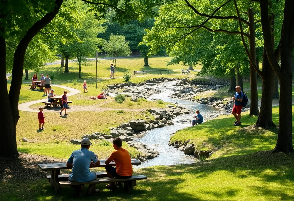 Families enjoying outdoor activities at Core Creek Park in Langhorne, Pennsylvania.