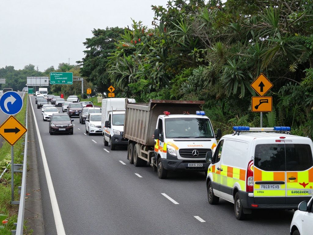 Emergency services at the scene of a crash involving a dump truck and a contractor van on the Pennsylvania Turnpike.