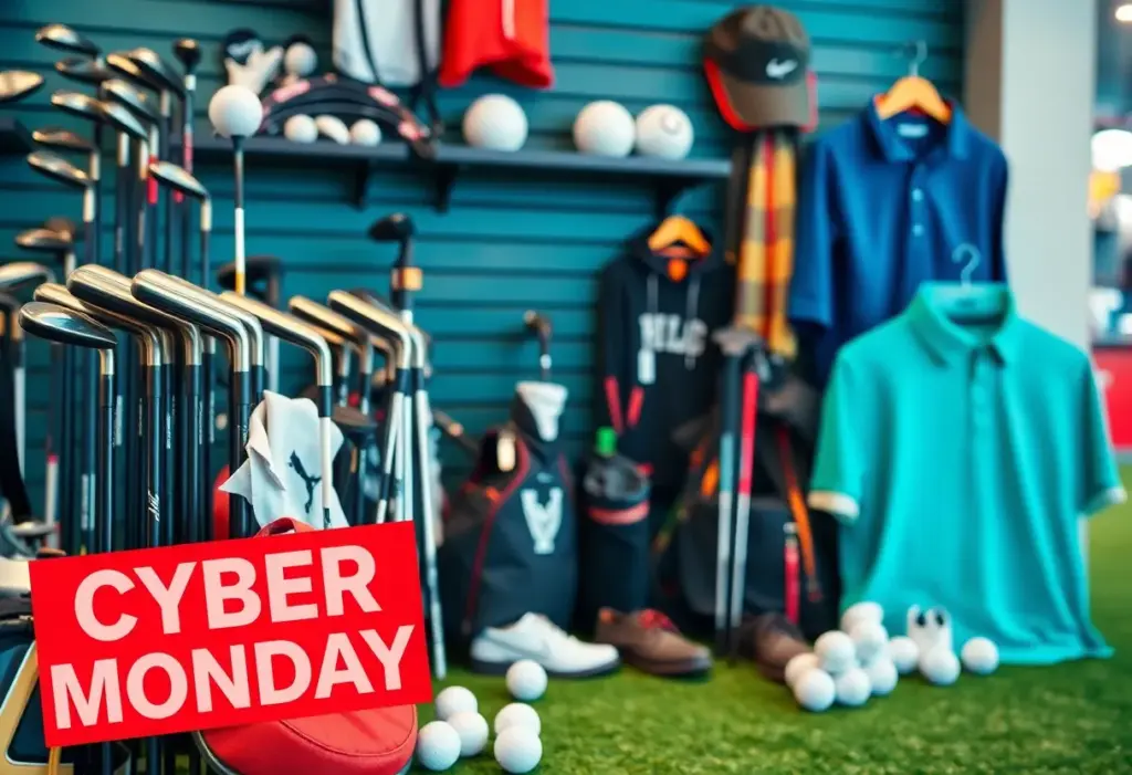 A variety of golf equipment on sale for Cyber Monday