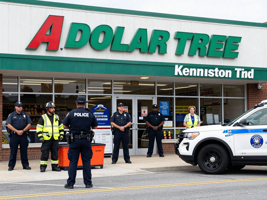 Dollar Tree store scene in Kensington, Philadelphia with police activity