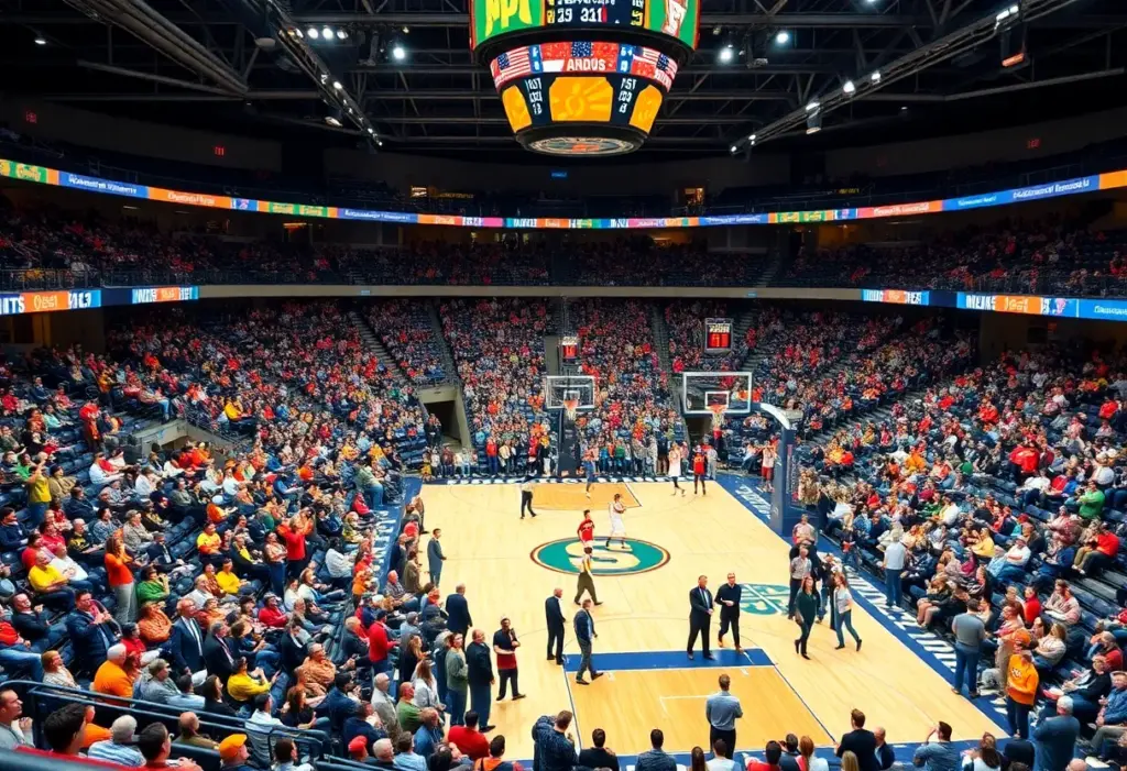 Crowd cheering at the college basketball game between Drexel Dragons and La Salle Explorers.