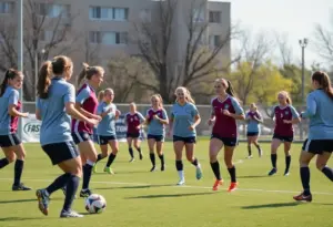 Women athletes training on a soccer field at Drexel University