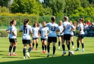 Drexel women's soccer team practicing outdoors