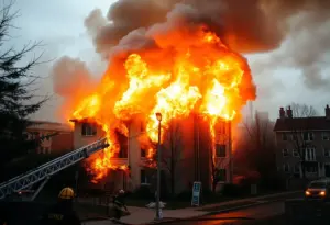 Firefighters battling a large blaze in East Germantown