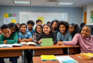 Students engaged in a lesson on respect and inclusivity while promoting digital literacy.