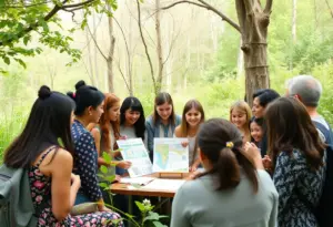 Participants engaging in an environmental education workshop in nature.