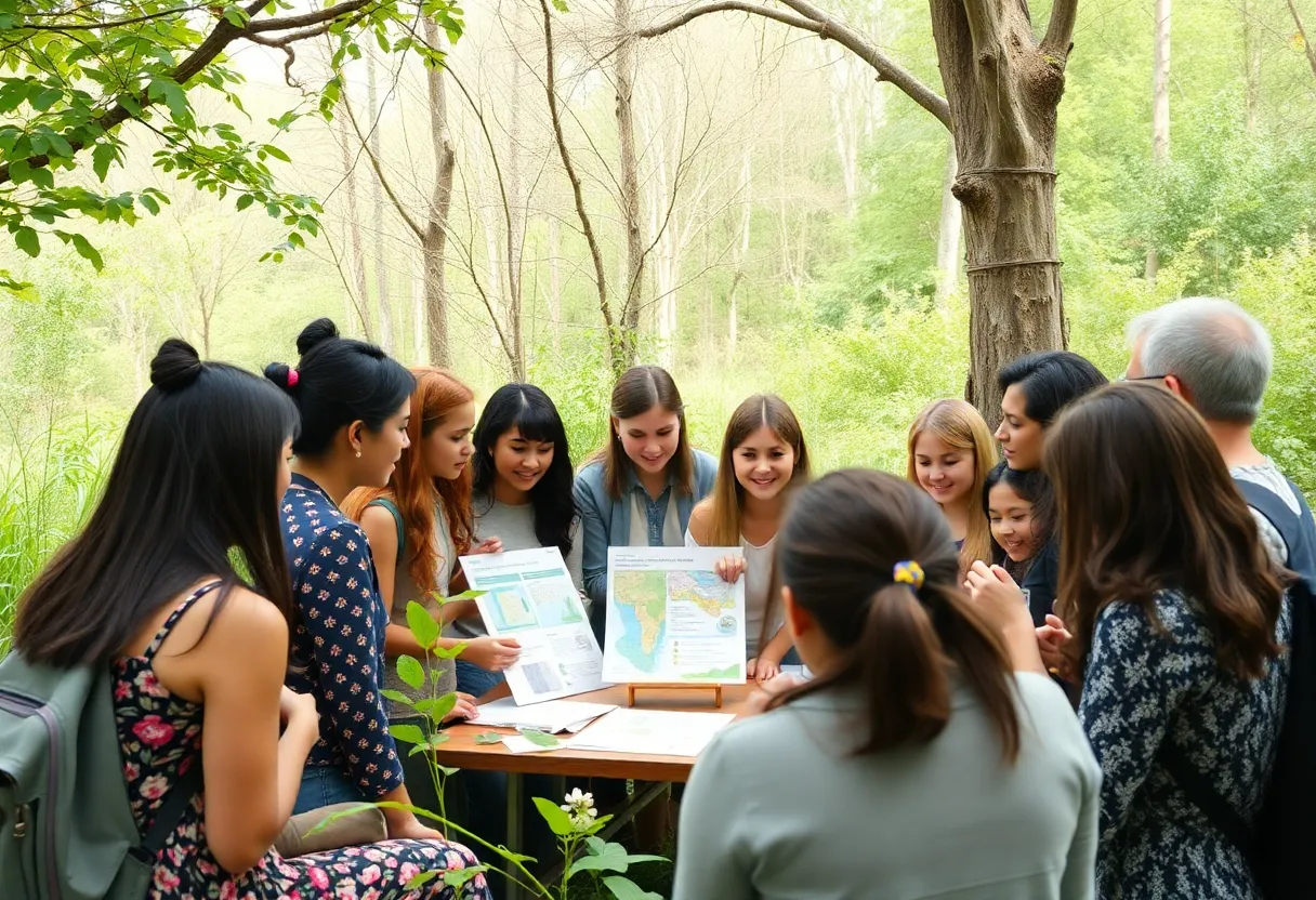 Participants engaging in an environmental education workshop in nature.