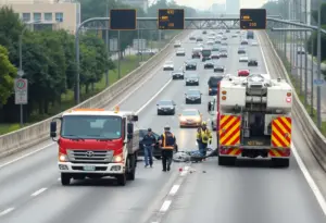 Emergency responders at a highway accident scene in Philadelphia