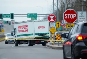 Krispy Kreme delivery truck at accident scene on Route 73