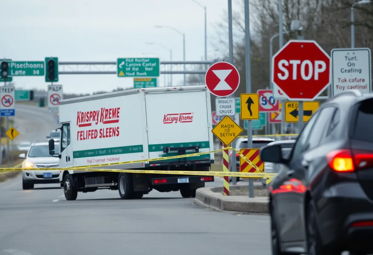 Krispy Kreme delivery truck at accident scene on Route 73
