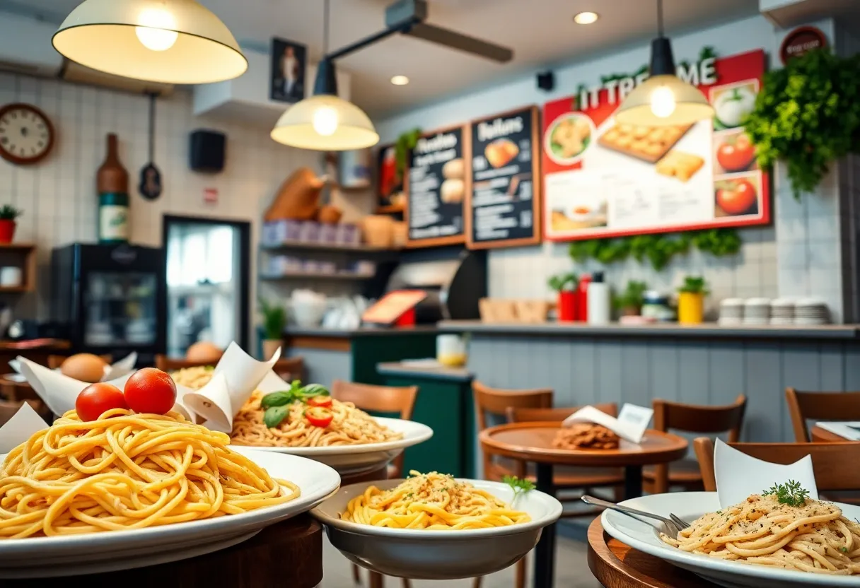 Interior of Fishtown Pasta depicting fresh Italian dishes.
