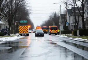 Emergency crews respond to a flooded street in Oxford Circle, Philadelphia