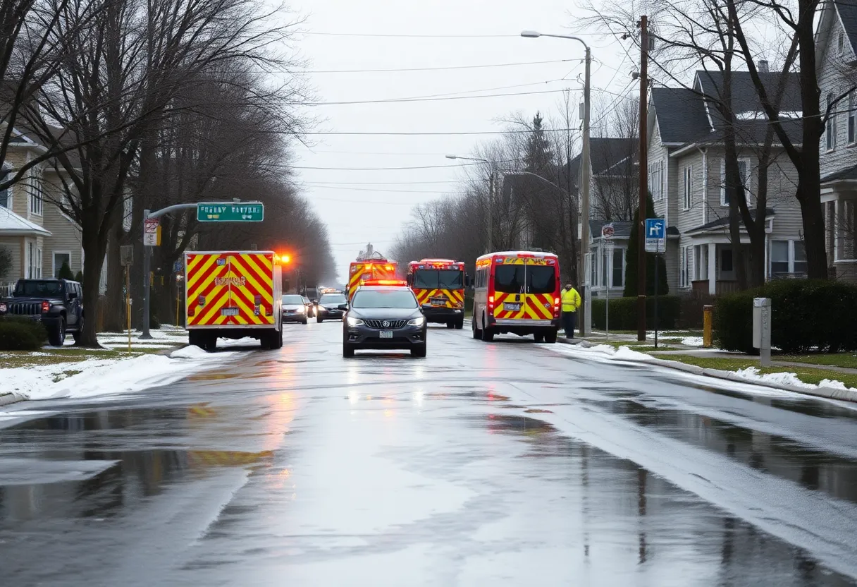 Emergency crews respond to a flooded street in Oxford Circle, Philadelphia