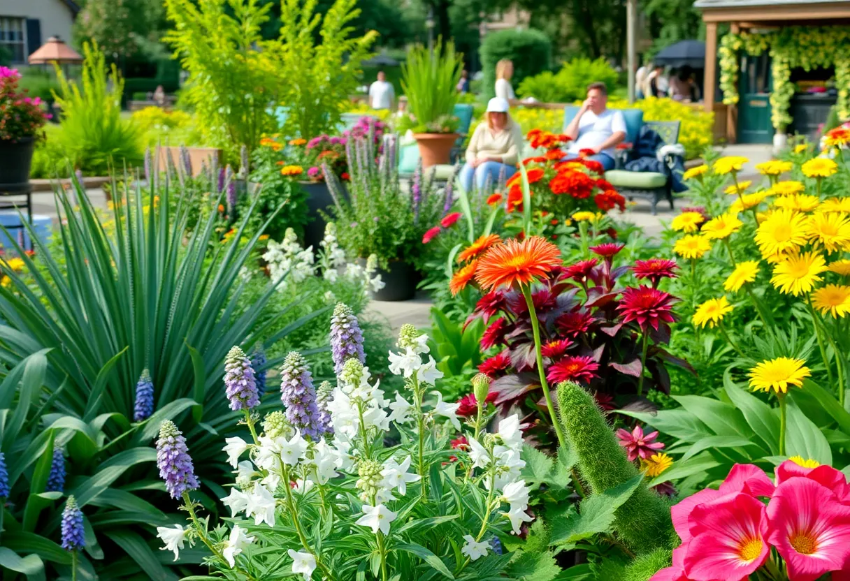 Colorful gardens in Philadelphia filled with flowers and greenery
