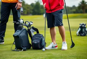 New golf gear innovations on a lush golf course