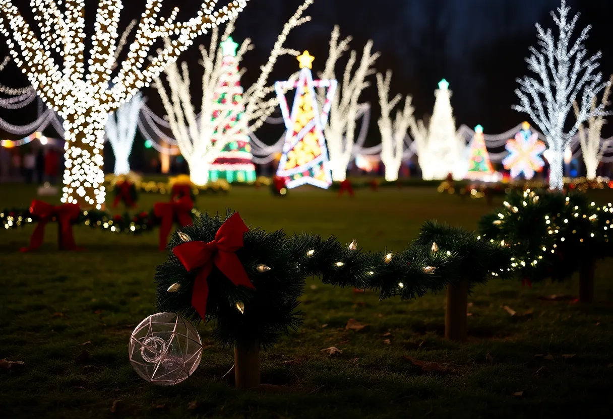 Damaged holiday lights in a park