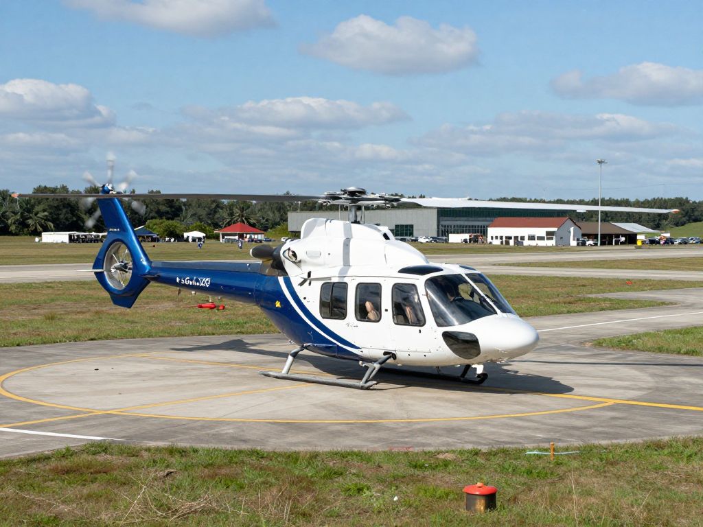 Aerial view of Hammonton Airport showcasing helicopters and airfield activities.
