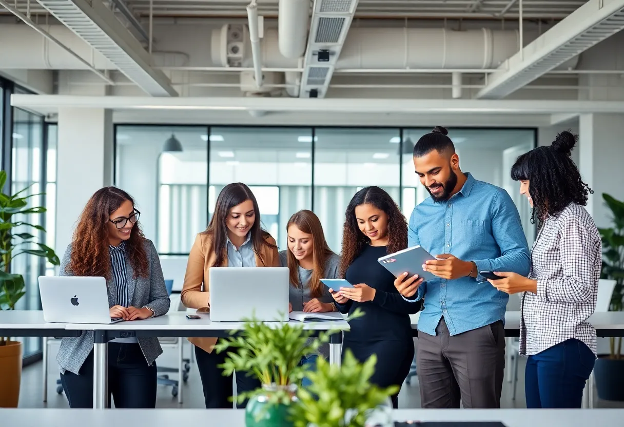 Diverse entrepreneurs collaborating in a modern office setting