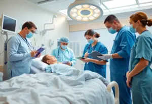 Healthcare professionals working together in a hospital to address sepsis care.