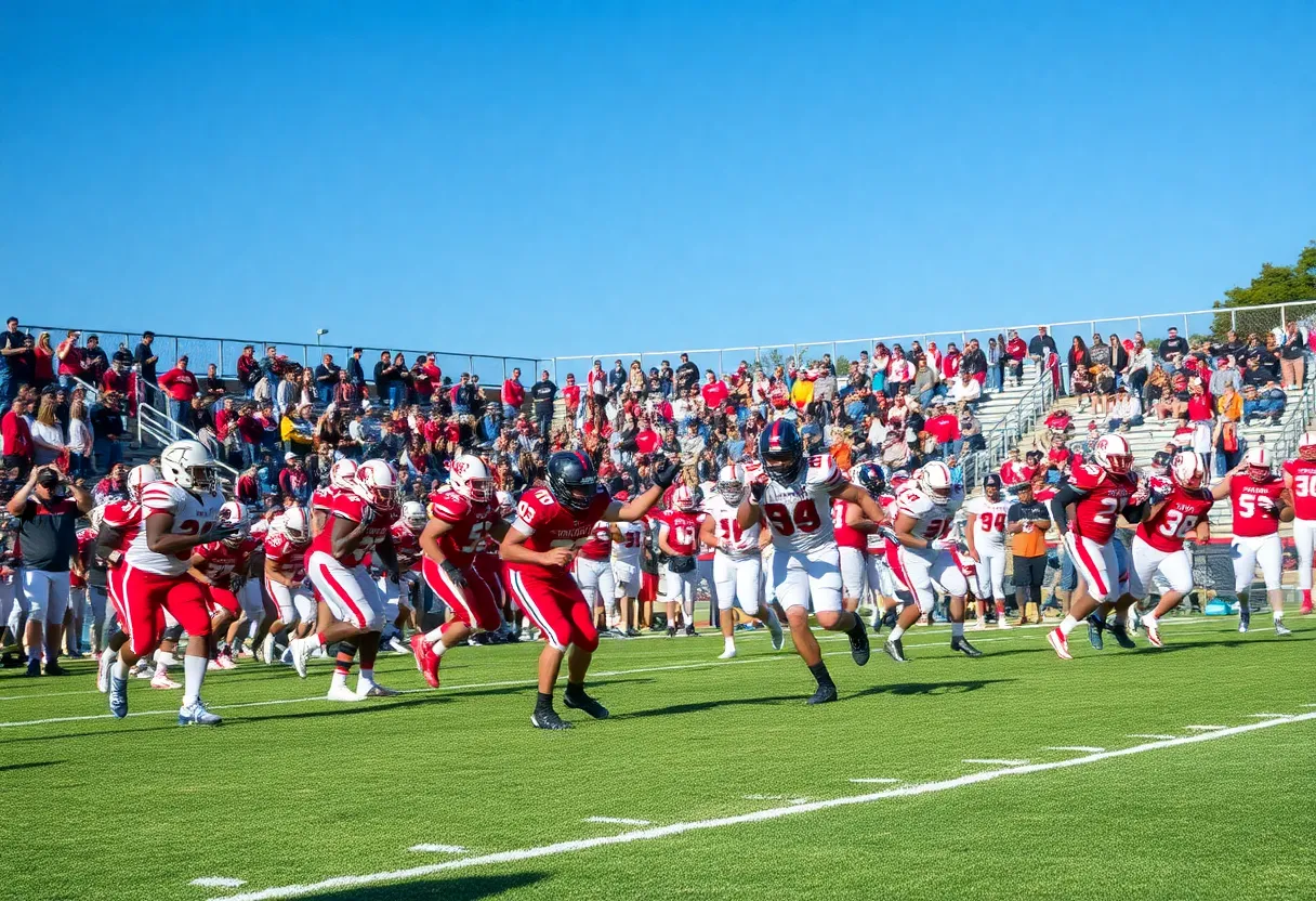 High school football players in action during a game