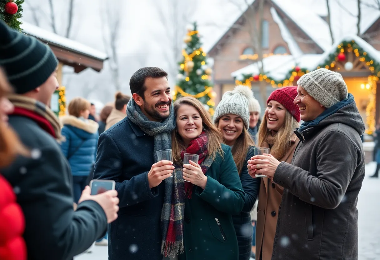 Winter holiday gathering with people enjoying time together.