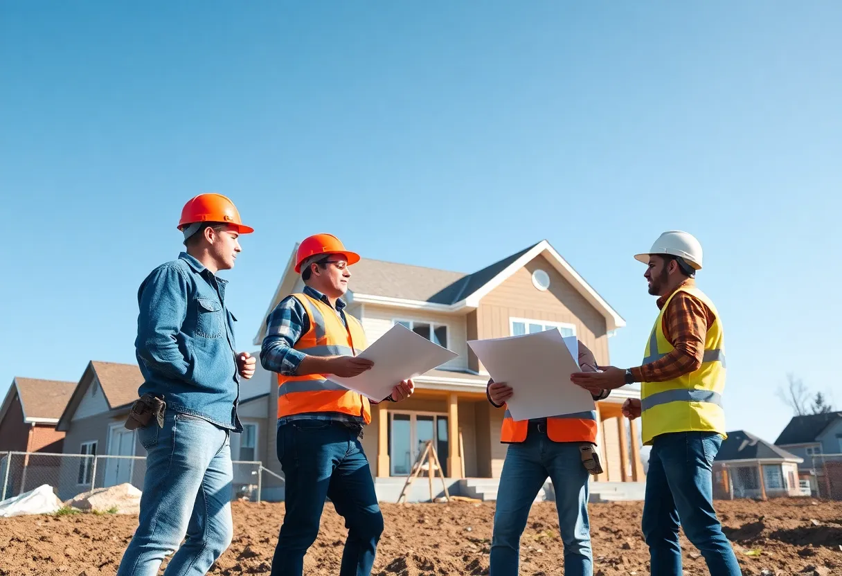 Builders on a construction site in Philadelphia