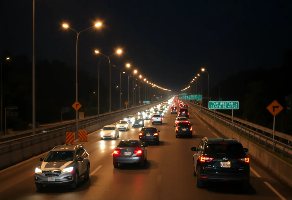 Traffic on I-76 West during overnight road closures for bridge construction