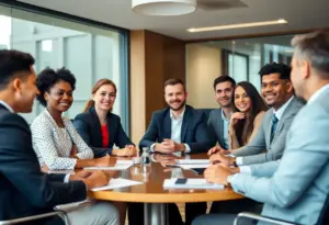 Meeting about investor relations with diverse professionals.