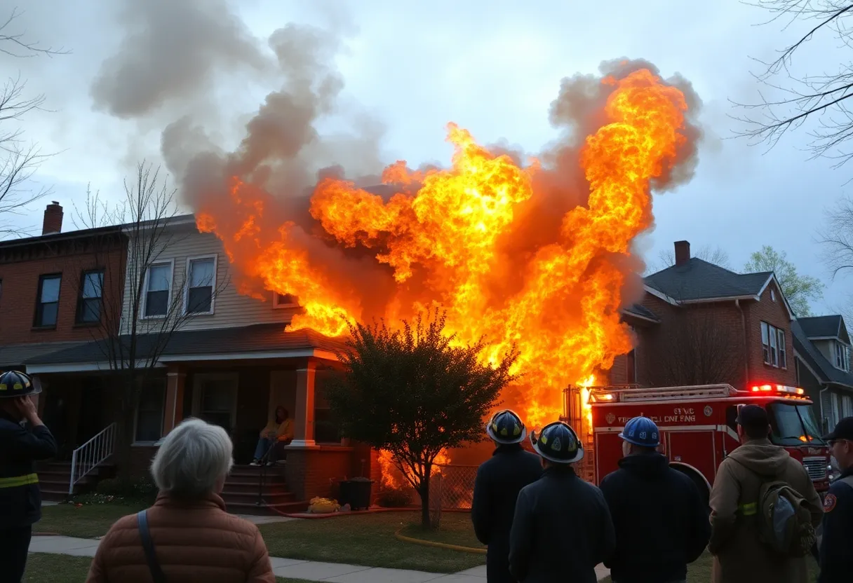 Firefighters battling a fire in a rowhome in Kensington, Philadelphia