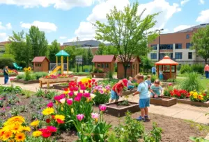 Children playing in a bright and interactive garden in Philadelphia