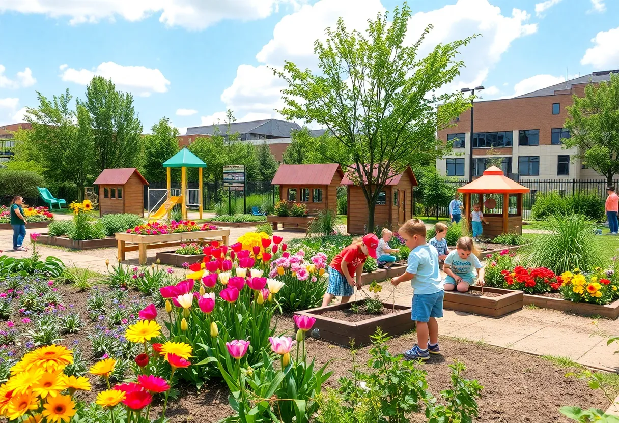 Children playing in a bright and interactive garden in Philadelphia
