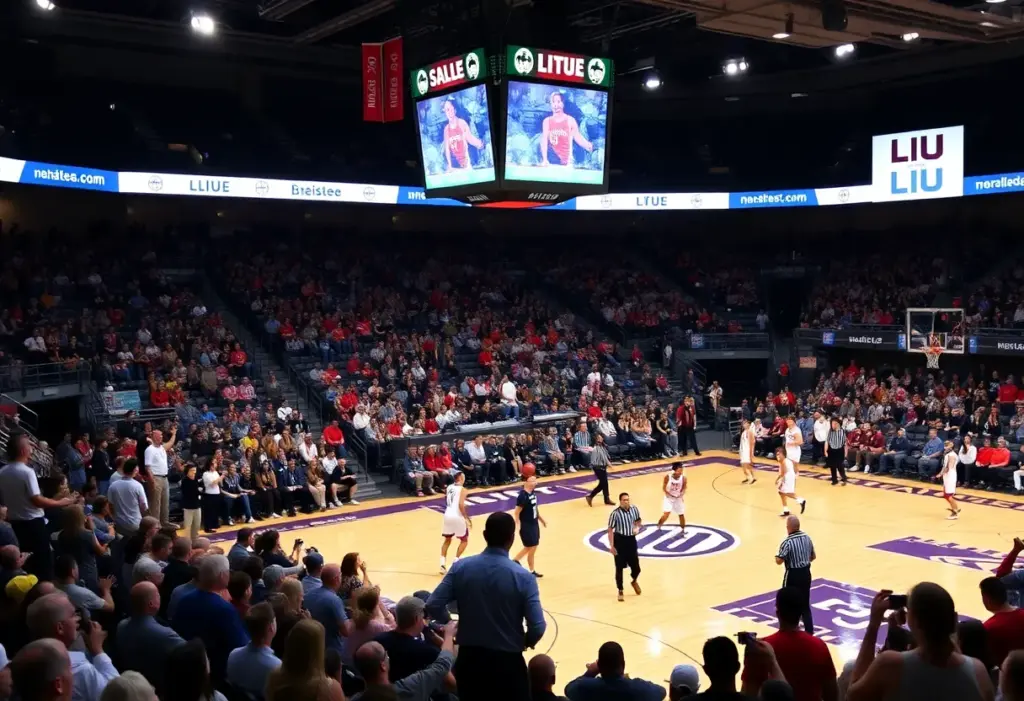 Players from La Salle and LIU in a college basketball game