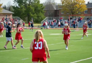 Lacrosse players practicing on a university field