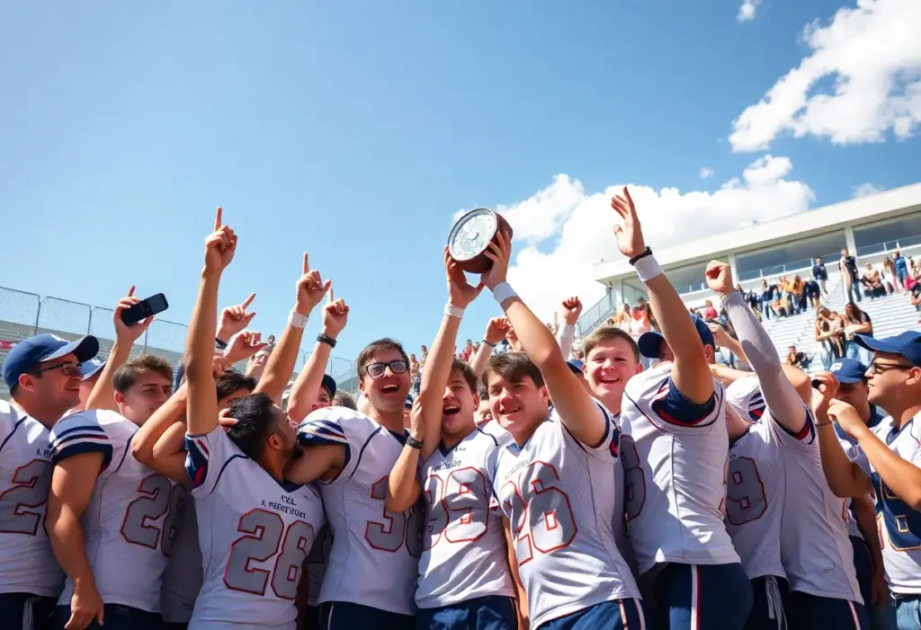 LaSalle College football team celebrating their PIAA 6A championship victory.